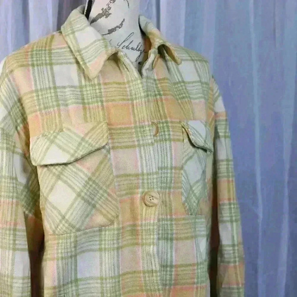 Shein Yellow/Green Plaid Shaket Size L Polyester/Wool Blend - Picture 8 of 12